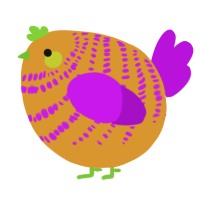 A orange and amethyst chicken with a bar pattern