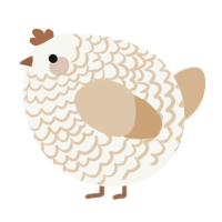 A white and beige chicken with a lace pattern