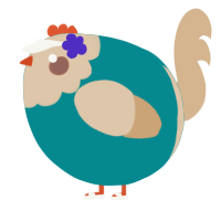 A teal and beige chicken with a head pattern