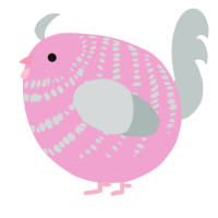 A pink and silver chicken with a bar pattern