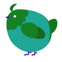A turquoise and leaf chicken with a head pattern
