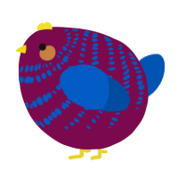 A wine and ultramarine chicken with a bar pattern