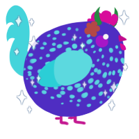 A indigo and aqua chicken with a speckle pattern