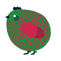 A viridian and crimson chicken with a lace pattern