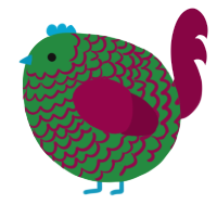 A viridian and maroon chicken with a lace pattern