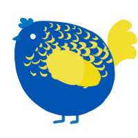 A ultramarine and yellow chicken with a half-lace pattern