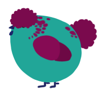 A turquoise and wine chicken with a neck-speckle pattern