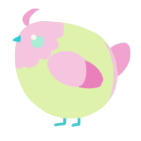 A apple and pink chicken with a head pattern