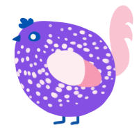 A blurple and rose chicken with a speckle pattern