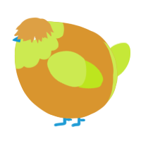 A orange and lime chicken with a head pattern