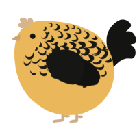 A honey and black chicken with a half-lace pattern