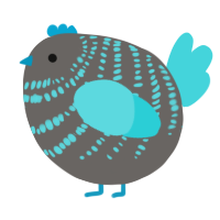A grey and aqua chicken with a bar pattern