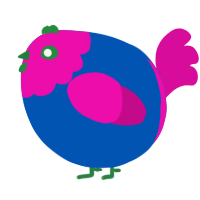 A ultramarine and fuchsia chicken with a head pattern