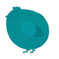 A teal chicken with a lace pattern