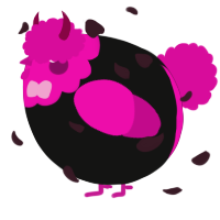 A black and fuchsia chicken with a head pattern