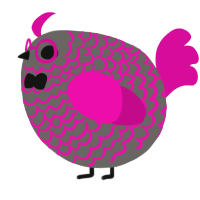A grey and fuchsia chicken with a lace pattern