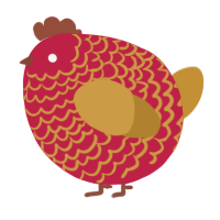 A crimson and gold chicken with a lace pattern