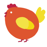 A vermilion and yellow chicken