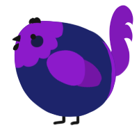 A navy and violet chicken with a head pattern