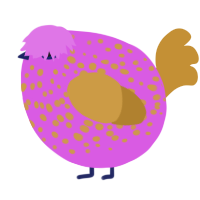 A orchid and gold chicken with a speckle pattern