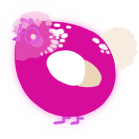 A fuchsia and cream chicken with a neck-speckle pattern