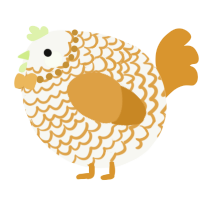 A white and orange chicken with a lace pattern