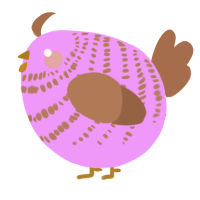 A lavender and brown chicken with a bar pattern