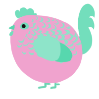 A pink and mint chicken with a half-lace pattern
