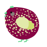 A maroon and lemon chicken with a speckle pattern