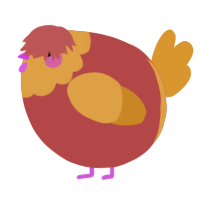 A red and orange chicken with a head pattern