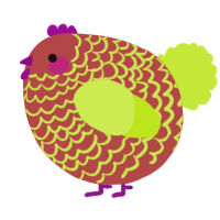 A red and lime chicken with a lace pattern