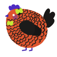 A vermilion and sable chicken with a lace pattern