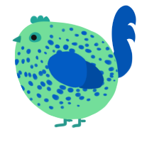 A spring and ultramarine chicken with a speckle pattern
