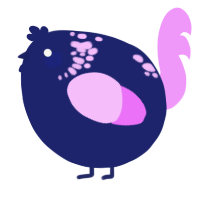 A navy and lavender chicken with a neck-speckle pattern