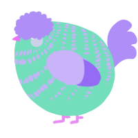 A mint and lilac chicken with a bar pattern