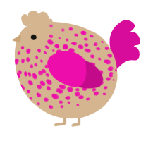 A beige and fuchsia chicken with a speckle pattern