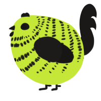 A lime and sable chicken with a bar pattern