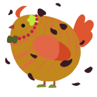 A ochre and vermilion chicken with a bar pattern
