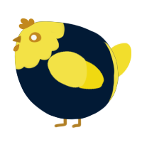 A tumblr and yellow chicken with a head pattern