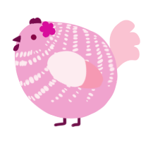 A pink and rose chicken with a bar pattern
