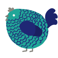 A turquoise and navy chicken with a lace pattern