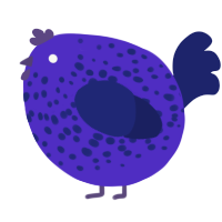 A indigo and navy chicken with a speckle pattern