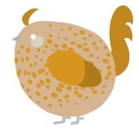 A beige and ochre chicken with a speckle pattern