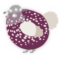 A wine and beige chicken with a speckle pattern