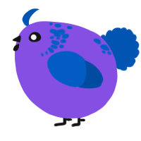 A blurple and ultramarine chicken with a neck-speckle pattern