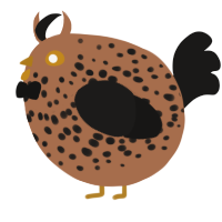 A brown and sable chicken with a speckle pattern