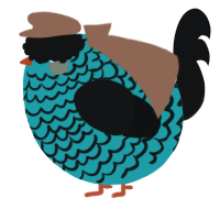 A turquoise and black chicken with a lace pattern