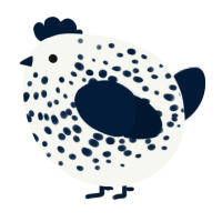 A white and tumblr chicken with a speckle pattern