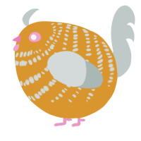 A orange and silver chicken with a bar pattern