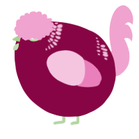 A maroon and pink chicken with a neck-band pattern